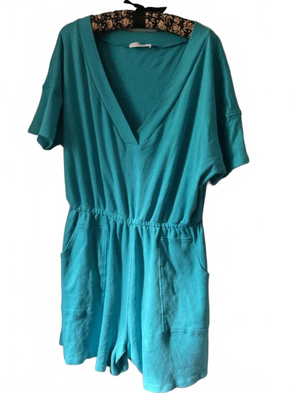 Zenana Women's Turquoise Short Sleeve Romper with Pockets Size 1X - Picture 2 of 10